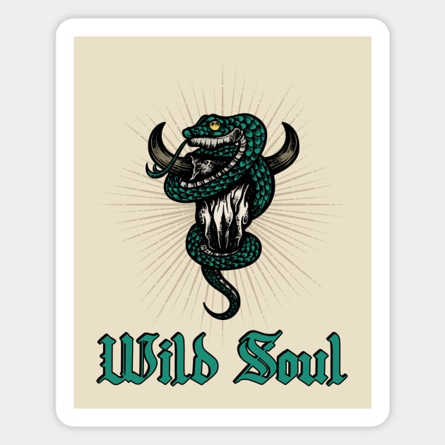 Bull Skull Snake Tattoo Wild Soul Magnet by Tip Top Tee's